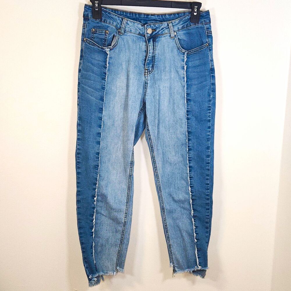 Hayden Blue Two Tone Denim Stretch Frayed Hem Women's MED